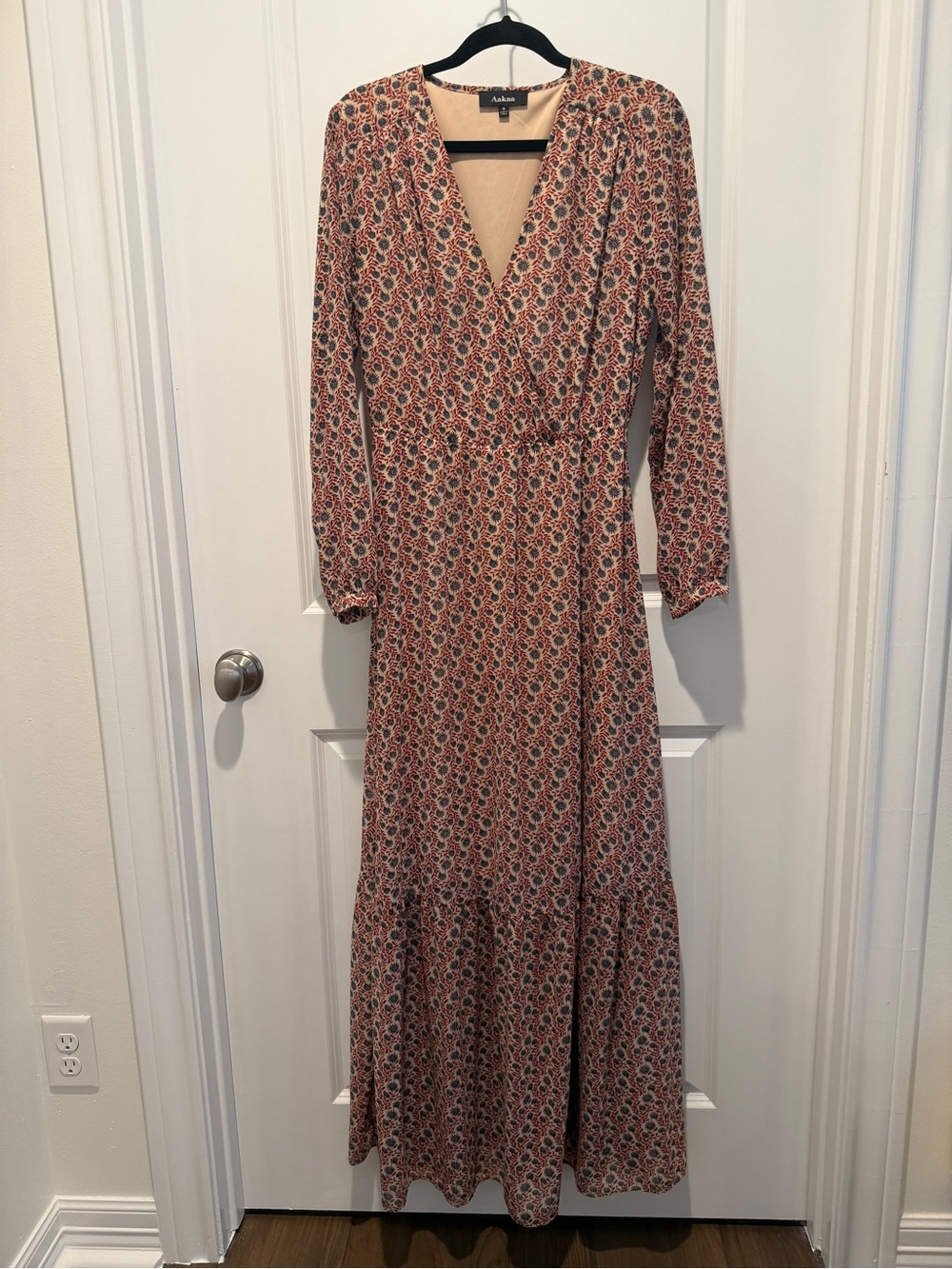Aakaa Rust Floral Wrap Maxi Dress